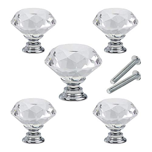 5Pcs 30mm Crystal Glass Cabinet Knob Diamond Shape Drawer Cupboard Handle Pull